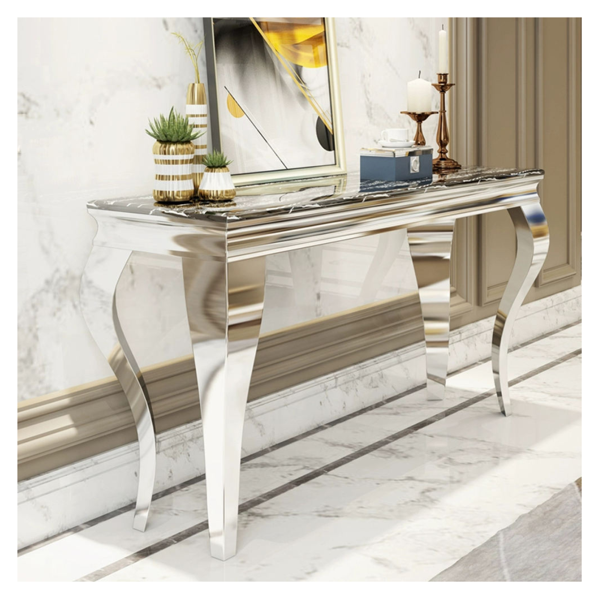 Baroque Chrome Console Side Table